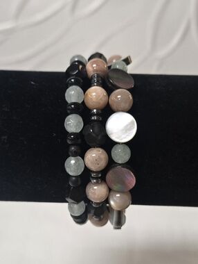 " Mohave" Handcrafted Pink Opal And Moonstone Wrap Bracelet 11